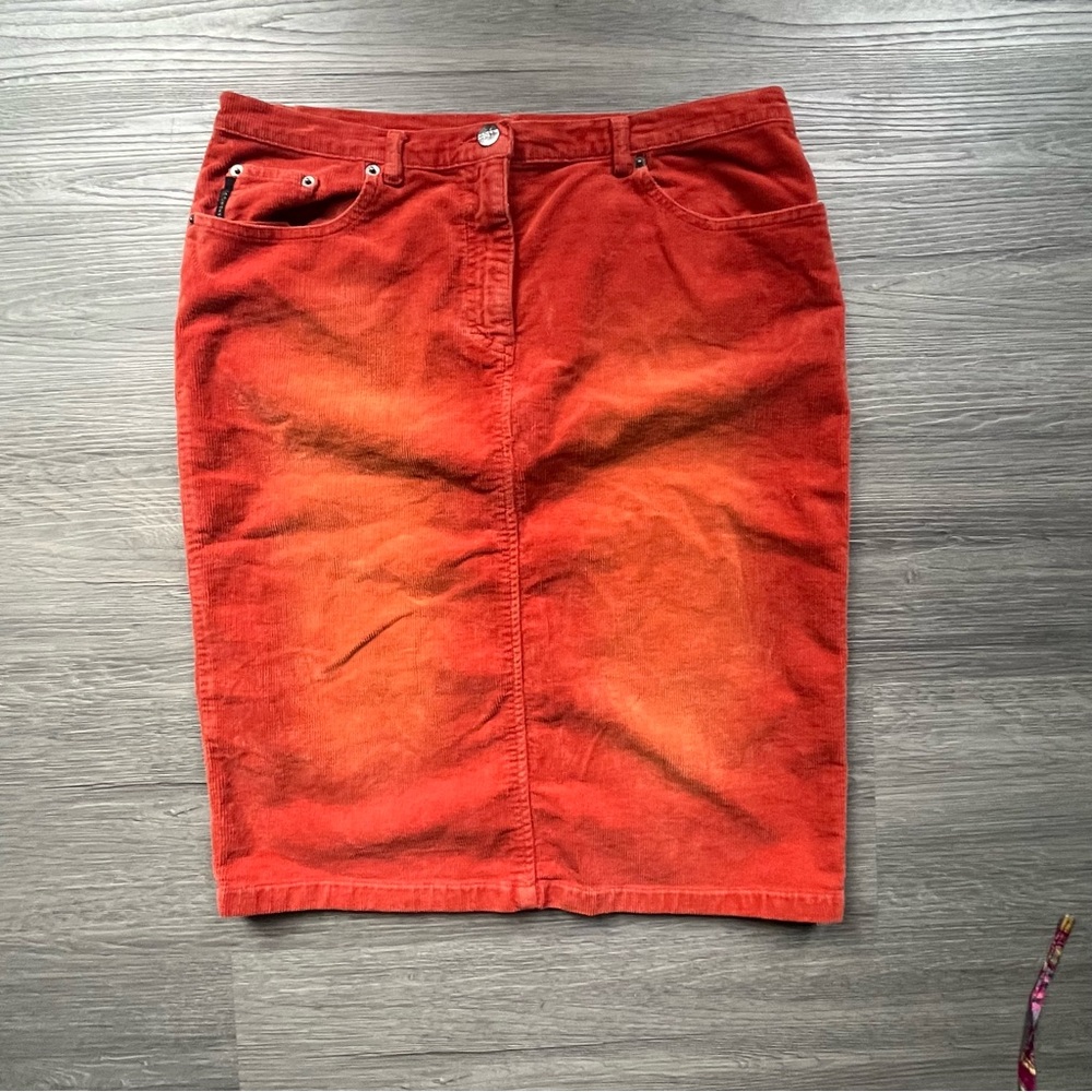 Orange Y2K Iceberg Corduroy Midi Skirt